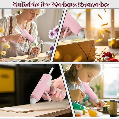 DOMINOX 4V Cordless Hot Glue Gun with 20 Glue Sticks, 25s Fast Preheating, 2000mAh Type-C Rechargeable, Smart-Power-Off, for Art, Craft, DIY, Home Repairs, Pink thumbnail 4