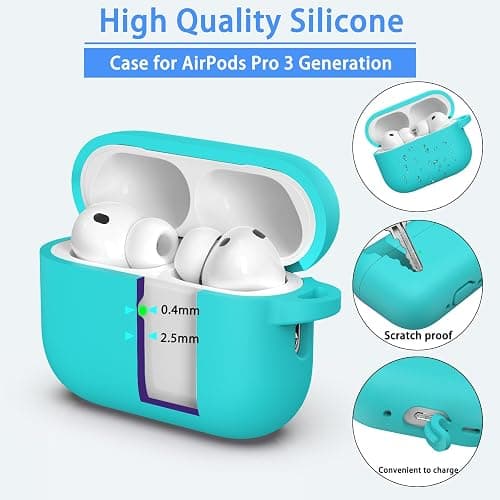 MHYALUDO for AirPods Pro 3 Case with Cleaner Kit, Teal | Soft Silicone Protective Cover with Keychain & Lanyard, Shockproof Case, Wireless Charging Compatible thumbnail 4