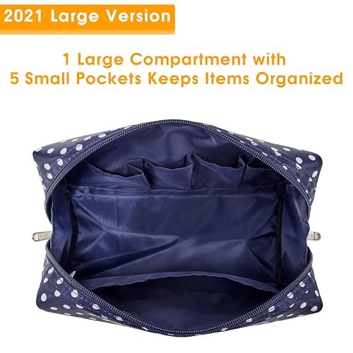 Narwey Cute Makeup Bag Travel Cosmetic Bag Organizer Toiletry Bag Make Up Bags with Compartments for Women Girls (Large, Polka Dot) thumbnail 3