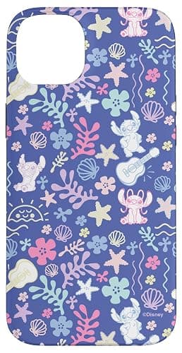 Disney Stitch & Angel Fluffy Summer Ocean Vibes Pattern Case for iPhone 14 Plus - Image 1