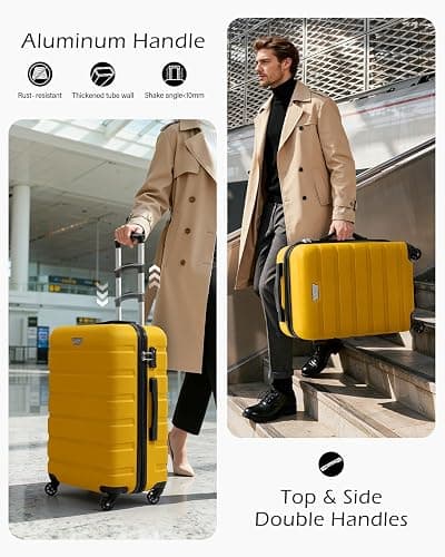 COOLIFE 28 Inch Large Suitcase for Checked Luggage, Business Trip, ABS+PC, Lightweight Hard Shell Luggage with 360°Rubber Spinner Wheels, YKK Zipper, Telescopic Handle, TSA Lock, Lemon Yellow thumbnail 6