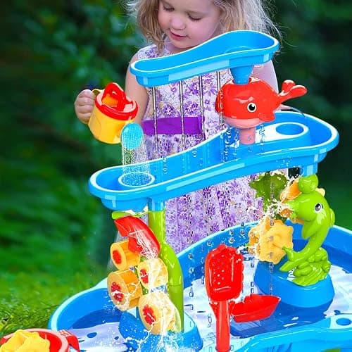 VATOS 3 Tier Sand Water Table, Kids Splash Sand Table Water Toys for Aged 3 4 5 6 7 8 9, Activity Sensory Table Summer Beach Outside Toys for Toddlers Kids thumbnail 6