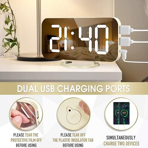 WulaWindy Digital Alarm Clock, Large Mirrored LED Display with Dual USB Ports, Snooze Function Dim Mode Wall Hanging Beside Desk Clock for Bedroom Living Room Decor thumbnail 7