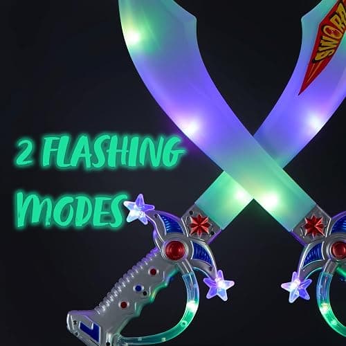 JOYIN 2 Deluxe Pirate 19.5" LED Light Up Flashing Buccaneer Swords with Motion Activated Clanging Sounds for Realistic Play, Halloween Party, by Spooktacular Creations thumbnail 6