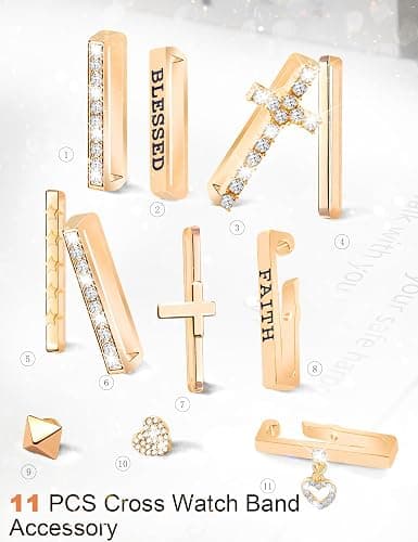 JR.DM 11-Pcs Super Bling Watch Charms with 9-Pcs Decorative Rings Loops 2-Pcs Decoration, Compatible with Apple Watch Band Metal Diamond Sliding Accessories for iWatch Series 11 10 9 8 7 6 5 4 3 2 1 thumbnail 2