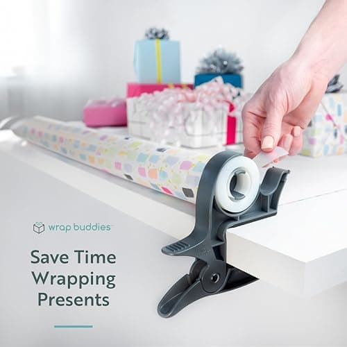 Wrap Buddies Tabletop Gift Wrapping Tool — Wrap Buddies Adjustable Paper Clamps with Tape Dispenser for Wrapping, Crafts, & Holiday Projects — Fits Most Tables & Countertops — Slate Grey, Set of 2 thumbnail 6