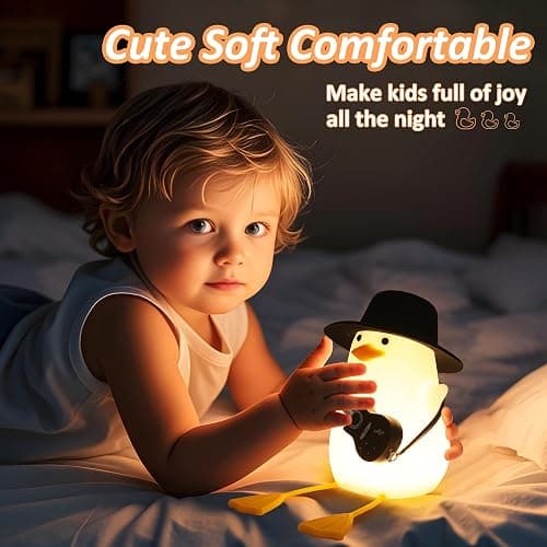 Anywin Duck Night Light, Squishy Duck Lamp, Silicone Bedside Light Up Funny Duck with Dimmer & Rechargeable. Birthday Gifts for Friends Women(Guitar Duck) thumbnail 6