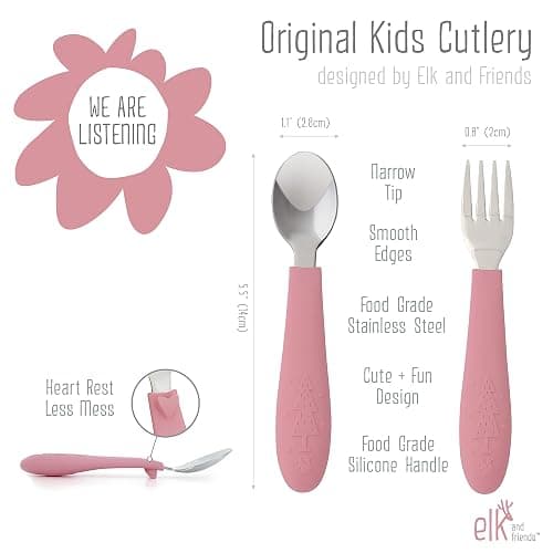 Elk and Friends Silicone Suction Plate for Babies/Toddlers + Stainless Steel Silverware Feeding Set | Divided Plate | Suction Design | Forks + Spoons Included | 3 Pack thumbnail 6