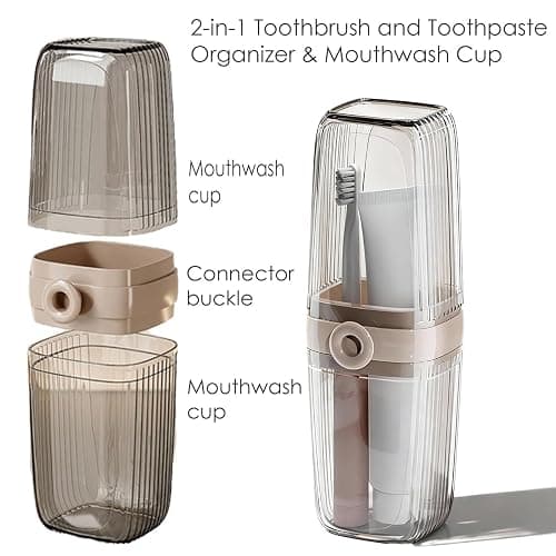 UZDOTB Toothbrush Travel Case, 2 in 1 Portable Travel Toothbrush Holder with Mouthwash Cups, Leakproof Travel Toothbrush and Toothpaste Container for Traveling Camping Dorm Office Business Trip thumbnail 7