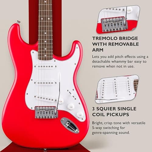 Fender Squier Stratocaster - Torino Red Bundle with Amplifier, Gig Bag, Strap, Instrument Cable, Picks, and Austin Bazaar Instructional DVD thumbnail 5