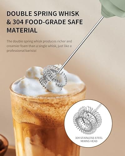 CIRCLE JOY Rechargeable Milk Frother Hanheld, Dual Ring Electric Coffee Frother, Portable Hand Frother Wand Drink Mixer for Matcha Lattes Cappuccino, Kitchen Gifts, Green thumbnail 4