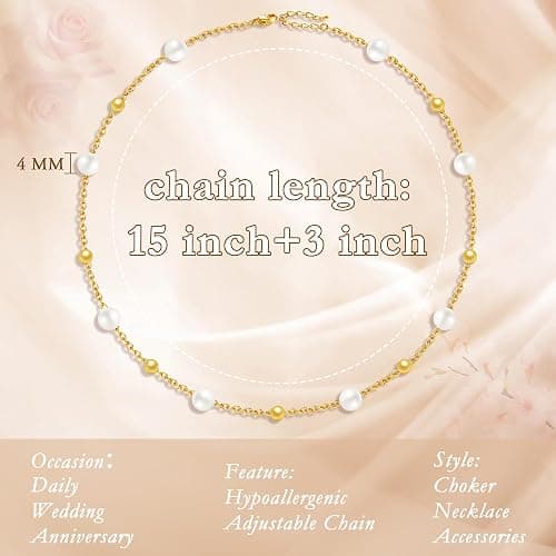 SmileBelle Pearl Necklaces, Daisy Pearls Choker for Women's Pearl Strand Necklaces as Silver and Gold Choker for Teens, Silver Daisy Birthday Gifts 3 Pearls White Necklace as Prom Bridesmaid gifts thumbnail 3