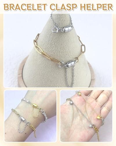 MKCYD 8Pcs Magnetic Bracelet Clasps and Closures with Safety Chain Never Fall Silver Bracelet Extender Converter Magnetic Clasps for Women thumbnail 4