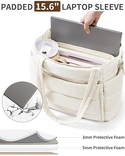 Puffer Tote Bag for Women, Lightweight Puffy Work Handbag Teacher Nurse Quilted Shoulder Bag for School Travel Gym thumbnail 7
