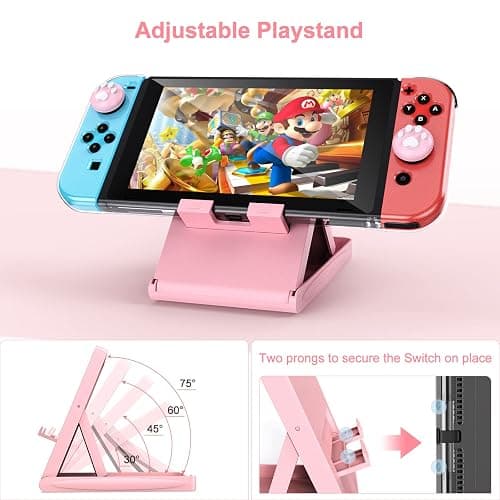 Younik Switch Accessories Bundle, 17 in 1 Pink Switch Accessories Kit for Girls Include Switch Carrying Case, Adjustable Stand, Protective Case for Switch Console & J-Con Pink thumbnail 6