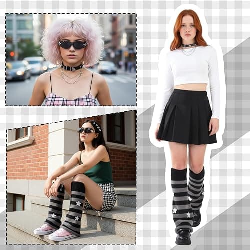 JATEBI Y2k Striped Leg Warmers Arm Warmers for Girls Women Leg Socks Arm Sleeve Y2K Sunglasses Star Hair Clips Goth Lolita Grunge Accessories thumbnail 6
