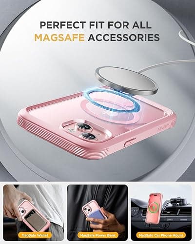 Miracase Glass Series for iPhone 15 Case [Compatible with MagSafe] Full-Body Magnetic Case with Built-in 9H Tempered Glass Anti-Fingerprint Screen Protector + Camera Lens Protector, Pink and Clear thumbnail 3