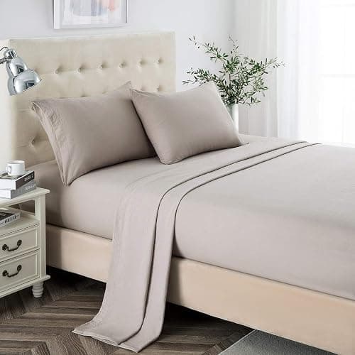 Lanest Housing Twin XL Sheet Set, 2400 Thread Count Soft Deep Pocket Microfiber Sheets, College Dorm Sheets, 3 Pieces Taupe Bedding Sheet & Pillowcases Sets - Image 1