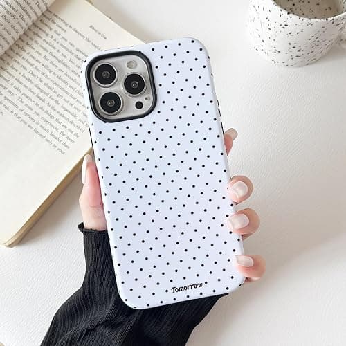 branple Compatible with iPhone 16 Pro Case, Simple Cute Aesthetic Polka Dot Pattern with Shockproof Soft TPU and Hard PC Protective Phone Case for Women Designed for iPhone 16 Pro 6.3"-White thumbnail 4