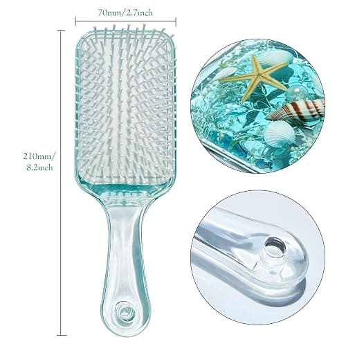FONMY Detangling Hair Brush w/Nature Seashell,Seascape Designed Arcrylic Paddle Hairbrush Glide Through Tangles With Ease For All Hair Types - For Women, Men, Kids,Wet & Dry Hair,Sea-Blue Home Decor. thumbnail 3