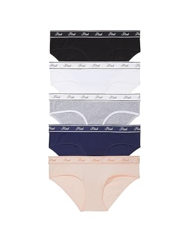 Victoria's Secret PINK Women's Cotton Logo Hipster Underwear, Moderate Coverage Panties for Women, Multi Pack (XS-XXL) - Image 1