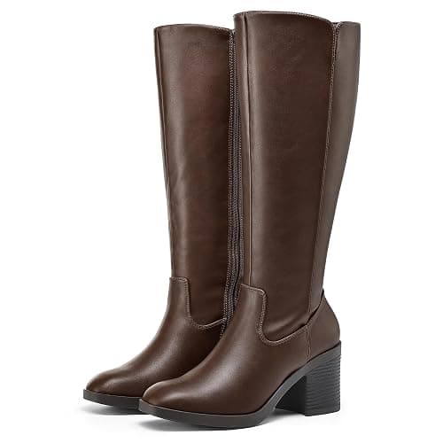 mysoft Women's Knee High Boots Square Toe Chunky Block Stacked Heel Tall Boots with Side Zipper thumbnail 5