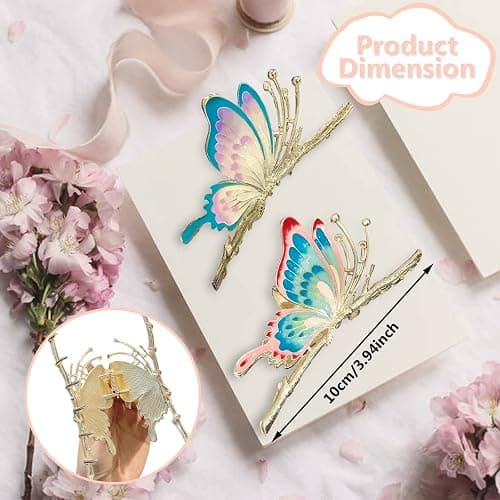 Large Non-Slip Metal Sparkly Butterfly Hair Jaw Clips for Women - Strong Hold Cute Hair Claws, Headwear Gifts (2Pcs) thumbnail 2