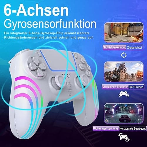 AriKroii Manette sans fil pour PS5/PS5 Slim/PS5 Pro, compatible PS5/Steam/PC avec tir continu turbo/fonction macro/fonction gyroscopique à double vibration/fonction gyroscopique à 6 axes (blanc) thumbnail 3