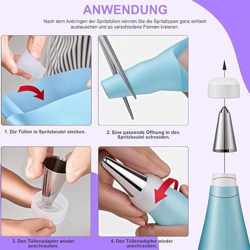 Torten Zubehör Set, 137-teiliges, mit Drehteller Tortenplatte Drehbar, Edelstahl und PP-Material, Lnklusive Kuchenschaber, Spritztüllen Set Cake Decorating Turntable für Anfänger und Profis(Lila) thumbnail 5