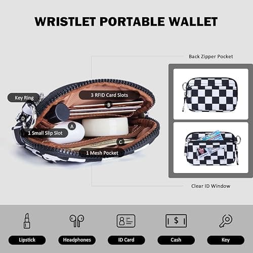 POIUGOYA Nylon Wristlet Wallets, Dual Pouch Keychain Wristlet Wallet, RFID Small Wallet With Coin Pouch,ID Window For Travel thumbnail 6
