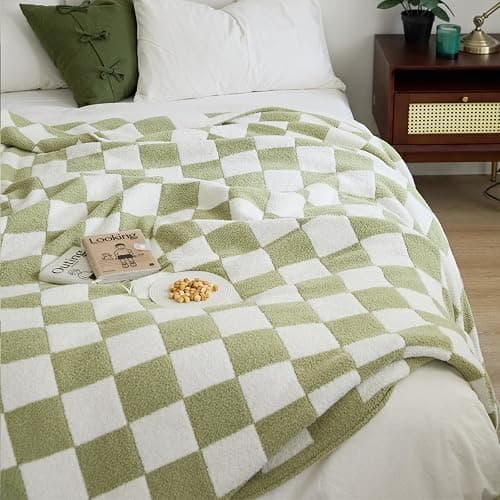 YIRUIO Throw Blanket Checkered Chessboard Fluffy Fuzzy Warmer Comfort Reversible Super Soft Cozy for Home Decor Bed Couch Sofa Living Room (Sage Green, 51''x63'') thumbnail 10