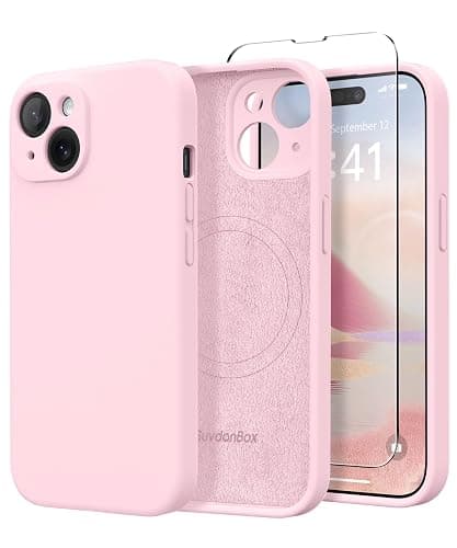 SuydanBox Magnetic for iPhone 14 Case, Compatible with MagSafe, [Full Camera Protection][Screen Protector] Silicone Shockproof Protective Phone Case for iPhone 14 6.1 inch, Chalk Pink - Image 1