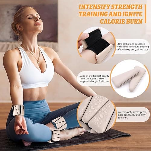 BECOJADDE Ankle Weights Set of 2 (1 lb/2 lb/3 lb Each) Adjustable Wrist Weights for Women Men Wearable Arm Leg Weight for Pilates, Running, Walking, Workout, Yoga thumbnail 3