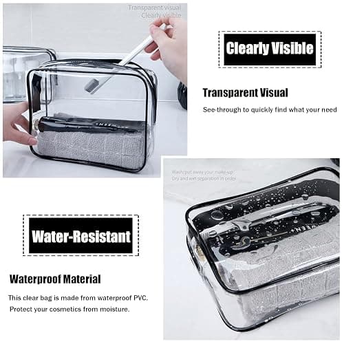 TSA Approved Toiletry Bag, 3 Pcs Clear Travel Toiletries Bags, Matte black | Lightweight & Reusable Quart-Size Makeup Cosmetic Bag for Women Men, Clear Easy-Check, Carry on Airport Airline Compliant Bag thumbnail 4