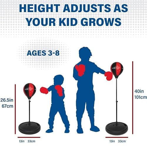 NSG Punching Bag for Kids & Boxing Gloves Set - Adjustable Freestanding Speed Bag with Spring-Loaded Stand, Junior Boxing Gloves & Hand Pump - Portable, Easy Assembly for Boys, Teens, Toddlers Ages 4+ thumbnail 2