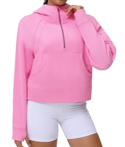 THE GYM PEOPLE Womens' Hoodies Half Zip Long Sleeve Fleece Crop Pullover Sweatshirts with Pockets Thumb Hole thumbnail 3