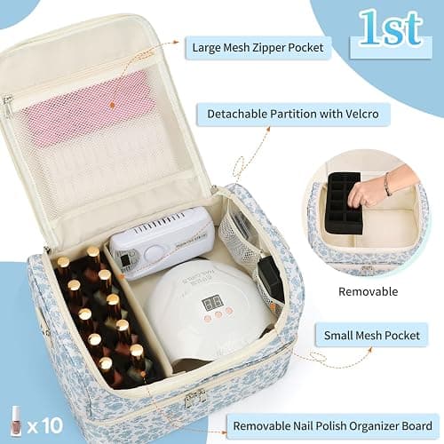 Nail Polish Organizer Case, Holds 45 Bottles & Nail Lamp, Travel Nail Tech Case thumbnail 2