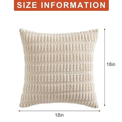 Aegero Pack of 2 Corduroy Decorative Throw Pillow Covers 18x18 Inch Soft Striped Pillow Covers Modern Farmhouse Home Decor for Sofa Living Room Couch Bed(Cream White) thumbnail 2