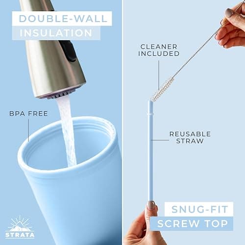 STRATA CUPS Classic Tumblers with Lids and Straws (8 pack) - 22oz Matte Pastel Colored Acrylic Tumblers with Lids and Straws, Double Wall Tumbler Bulk, Reusable Cup with Straw Cleaner (Assorted) thumbnail 2