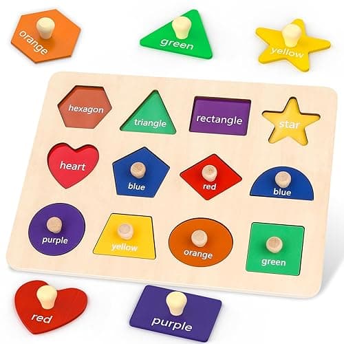 Jumlys Montessori Toys for Toddlers 1, 2, 3 Year Old, Wooden Shape Learning Puzzles for Baby 12-18-24 Months, Early Educational Toys, Perfect Christmas Birthday Gifts for Boys & Girls Age 1-3 - Shape