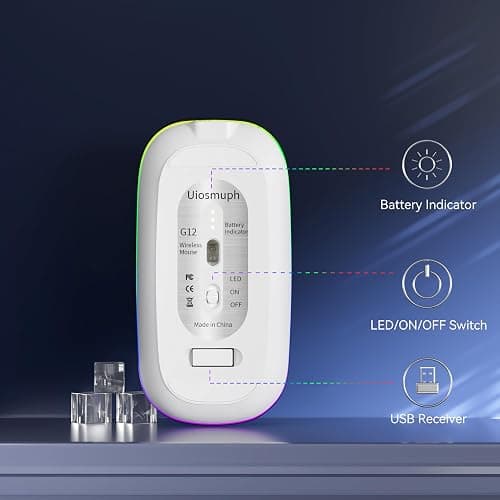 Uiosmuph LED Wireless Mouse, G12 Slim Rechargeable Silent Mouse, 2.4G Portable USB Optical Wireless Computer Mice with USB Receiver and Type C Adapter (Blue) thumbnail 5