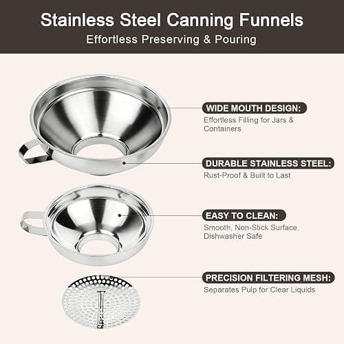 Cuqojs Wide Mouth Canning Funnel for Mason Jars - 3 Pack Stainless Steel Funnels for Kitchen Use & Filling Bottles, Jars, Containers | Durable Canning Supplies & Kitchen Gadgets Set thumbnail 4