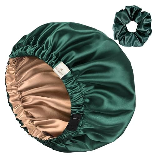 YANIBEST Adjustable Silk Bonnet Double Layer Satin Bonnet Hair Bonnet for Sleeping Bonnets for Women Hats Curly Natural Hair, Green - Image 1