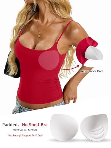 EasyGala Womens Padded Cami Tank Tops Double Lined Spaghetti Strap Built in Bra Shirts Slim Fitted Basic Summer Cloth 2025 thumbnail 3