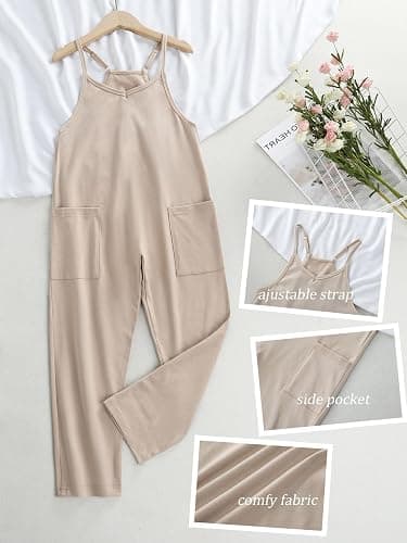 Bnycuml Girl's V Neck Sleeveless Jumpsuits Spaghetti Straps Harem Long Pants Rompers With Pockets (5-14 Years) thumbnail 3