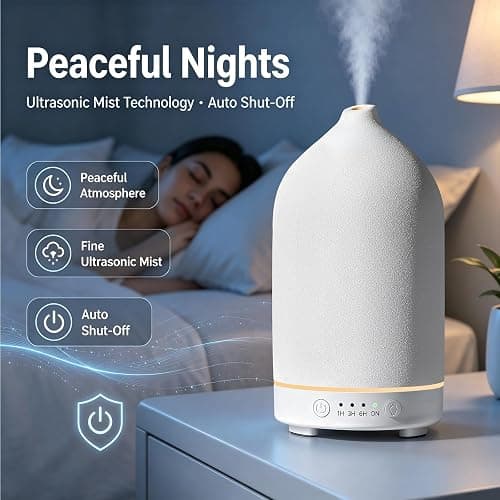 Gooamp 200ML Ceramic Essential Oil Diffuser for Home, Stone Diffuser | Ultrasonic Aromatherapy Diffuser & Air Humidifier for Bedroom, Office, Yoga, 7 LED Lights, Auto Shut-Off, 3 Timers, White thumbnail 5