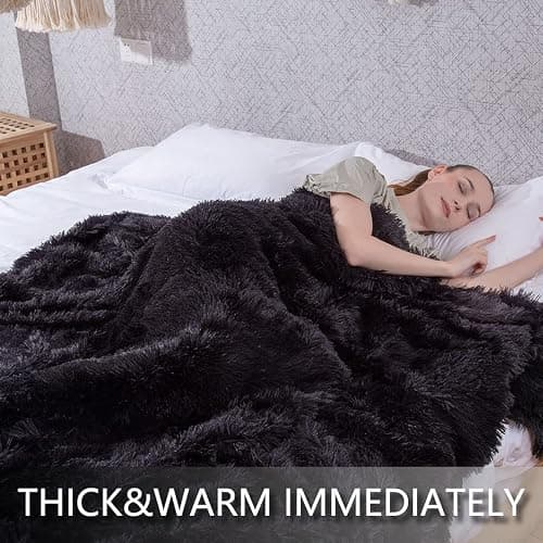 YUSOKI Black Faux Fur Throw Blanket,2 Layers,50" x 60", Soft Fuzzy Fluffy Plush Furry Comfy Warm Cozy Blanket for Couch Bed Chair Sofa Bedroom Mens Gift thumbnail 5