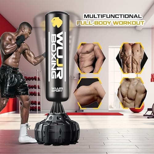 70'' Freestanding Punching Bag with Boxing Gloves Heavy Boxing Bag with Suction Cup Base for Adult Men Stand Kickboxing Bag thumbnail 2