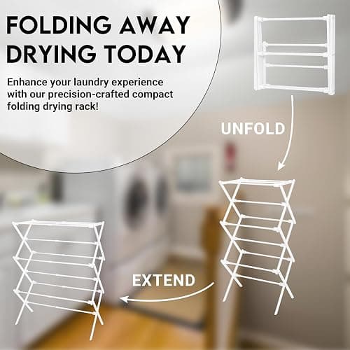 ZOES HOMEWARE 2026 Enhanced Clothes Drying Rack | Foldable Drying Rack Clothing for Laundry | Small Collapsible Portable Dryers for Laundry | Use for Indoor & Outdoor | White 37.5"x29"x12" thumbnail 5