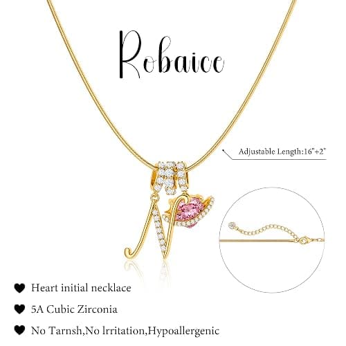 Robaice 14K Gold Plated Initial Necklace for Women, Pink Planet Heart Letter Pendant with Round Herringbone Chain, Non-Tarnish Jewelry Gifts thumbnail 7
